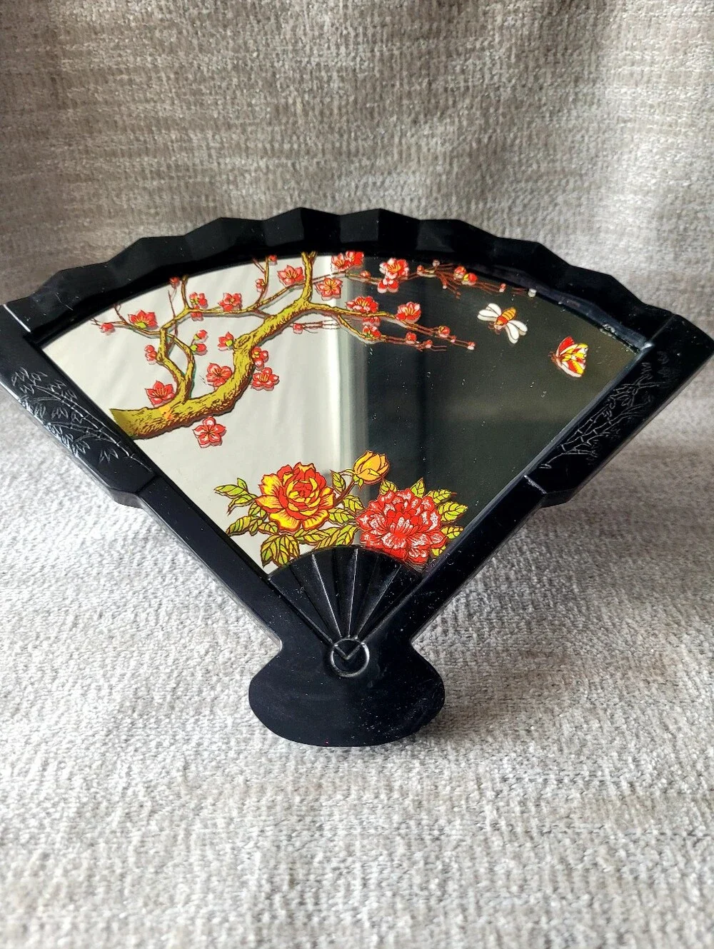 Vintage Yaps Cherry Blossom Musical Asian Fan Mirror Madame Butterfly 1980s